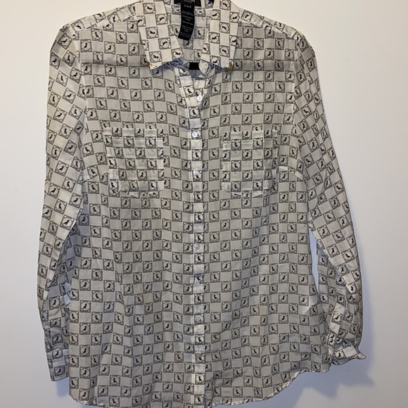 Olsen Europe Dove poplin pattern Cotton Silk Blend tunic shirt Sz 8 - Picture 4 of 9
